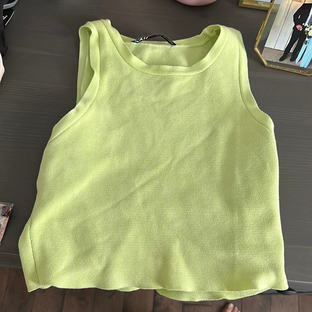 zara lime green high neck tank top